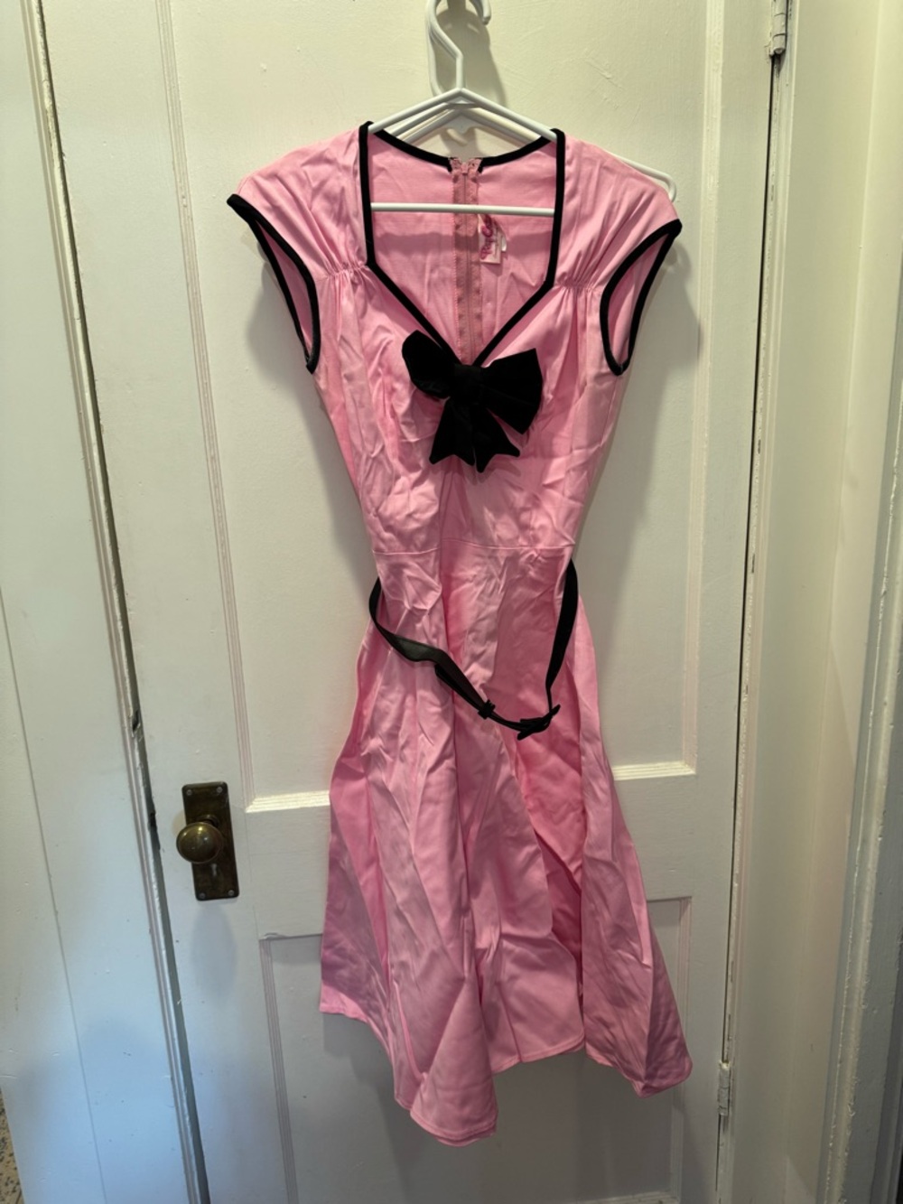 Pink Sailor-Style Vibrage Dress with Black Trim and Bow
